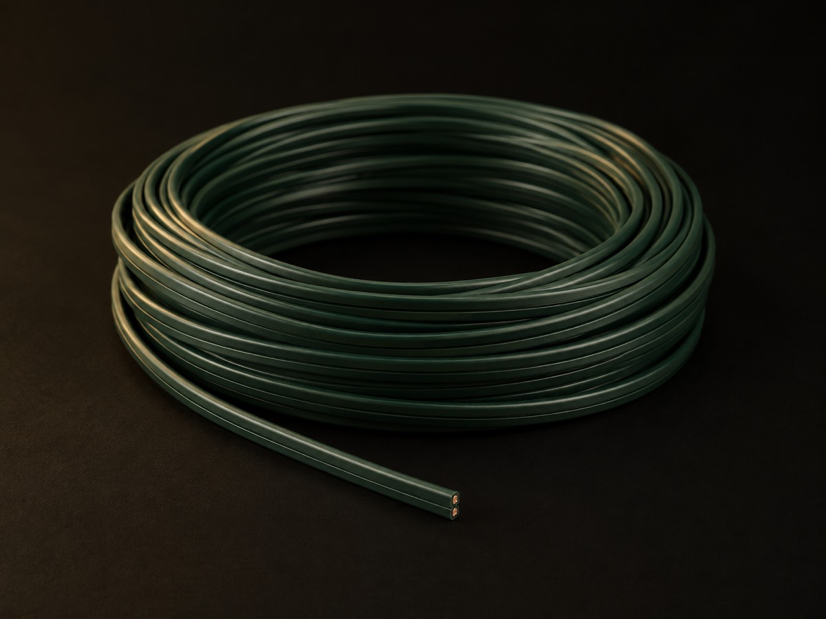 Coil of green SPT-1 outdoor-rated two-conductor wire
